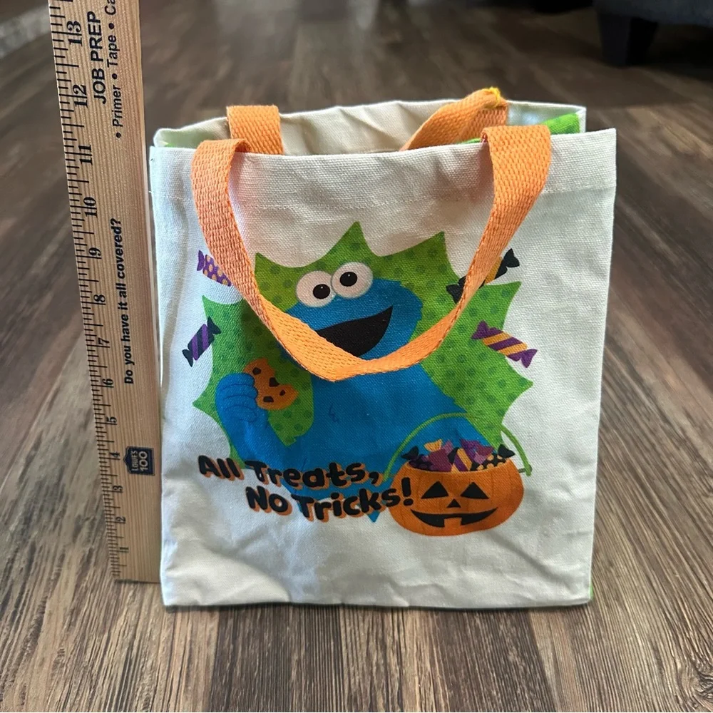 Sesame Street canvas Cookie Monster Trick or Treat Halloween tote bag NWT
